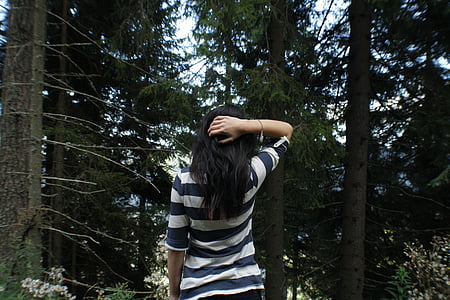 woman wearing white and black striped long-sleeved shirt thumbnail