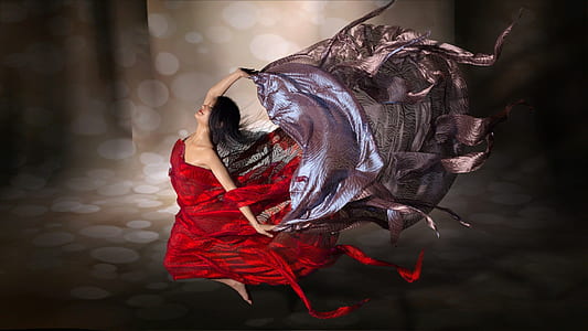 woman wearing red tube long dress thumbnail