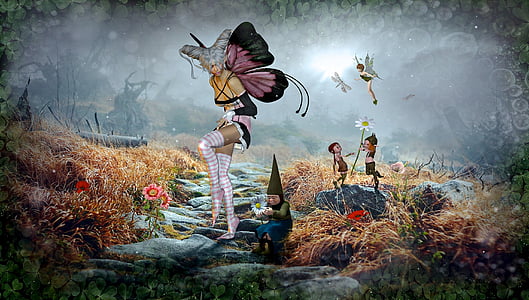 gnomes and fairy digital wallpaper thumbnail