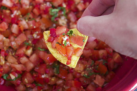 person holding brown tortilla chip thumbnail