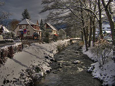 river between roadway during winter thumbnail