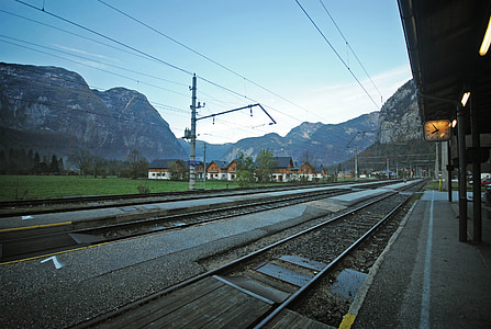 railroad near mountain peak thumbnail