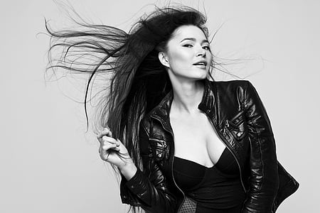 grayscale of woman wearing jacket thumbnail
