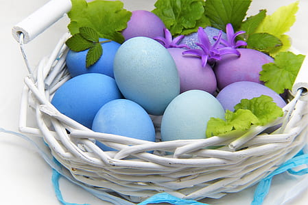 basket of blue and purple easter eggs thumbnail