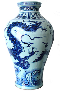 photo of white and blue floral and dragon graphic ceramic vase thumbnail