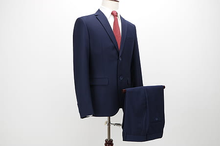 blue notched lapel suit jacket on torso mannequin thumbnail