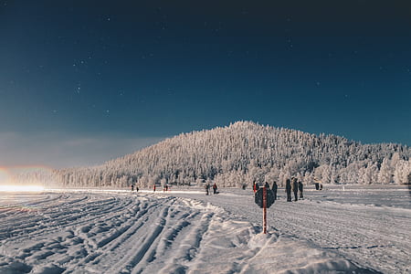 people walking on road covered by snow thumbnail
