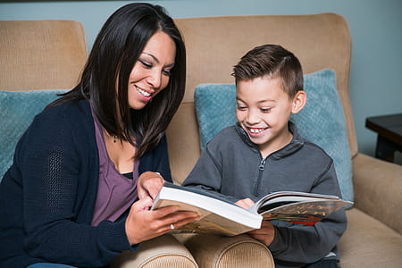 Son And Mother Reading Photo thumbnail