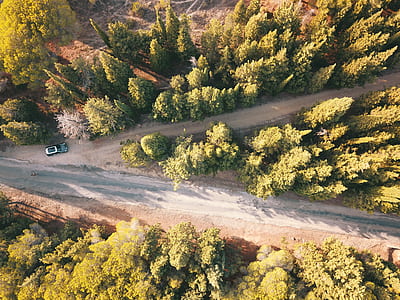 blue car making left turn on road thumbnail