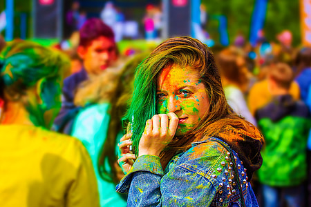 woman wearing blue denim jacket and painted her body thumbnail