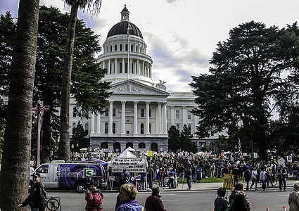 Protesters at California State Building in Sacramento, California thumbnail