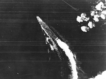 Bomber View of Japanese Carrier Hiryu at Midway, World War II thumbnail