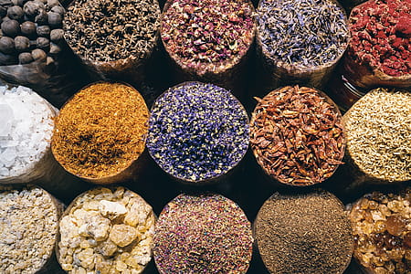 The many seasoning on a spice market. View from top thumbnail