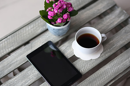 Little pink flowers in a pot with various items thumbnail
