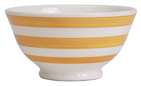 round white and brown stripe bowl with white background thumbnail