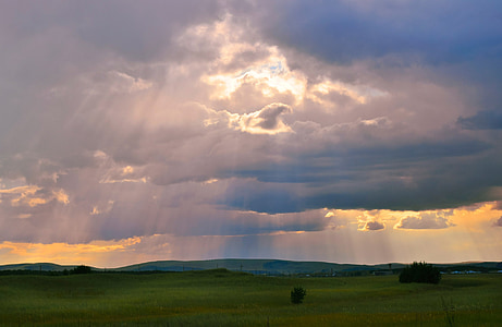 landscape photography of field under white clouds thumbnail