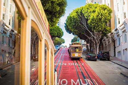 Two Iconic MUNI Cable Cars in San Francisco, California thumbnail