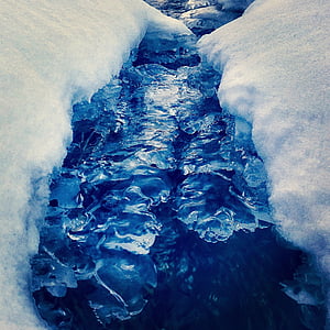 landscape, brook running, frozen, winter, ice, wintry thumbnail