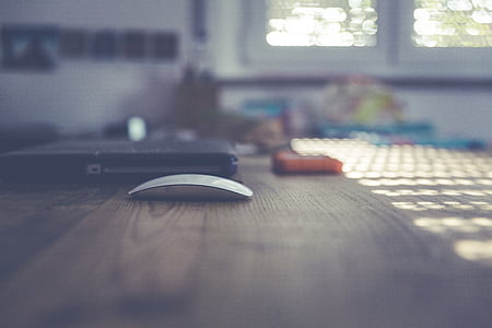 closeup photo of Apple Magic Mouse on wooden surface thumbnail