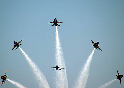 six fighter jets doing air show during daytime thumbnail