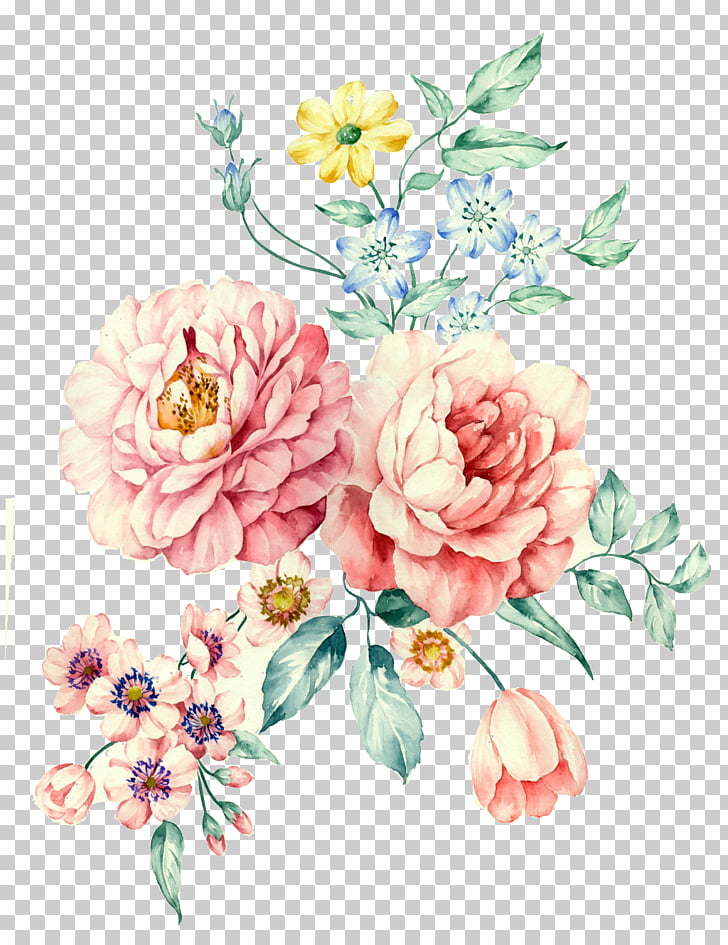 Moutan peony Watercolor painting , Hand-painted watercolor White Peony, pink rose flowers and pink daisy flowers illustration PNG clipart