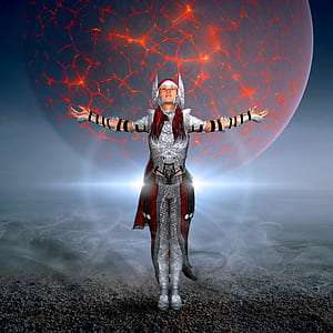 woman wearing gray armor spreading arms digital wallpaper thumbnail