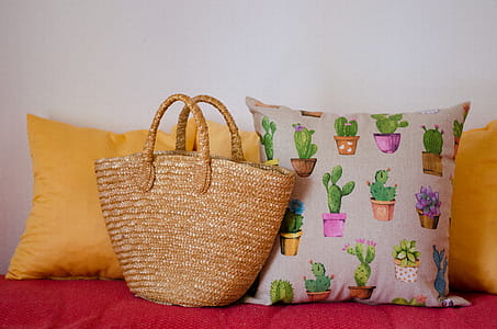 Brown Rattan Handbag on Sofa thumbnail