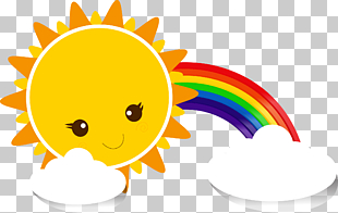Sky Cartoon Yellow, Sun rainbow clouds, rainbow and sun PNG clipart