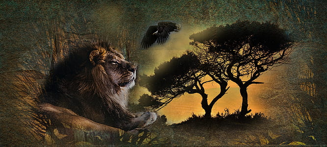 lion beside tree painting thumbnail