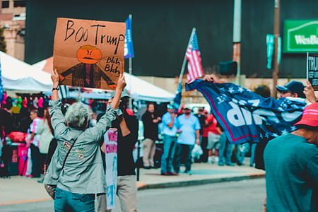 Person Raising Boo Trump Signage thumbnail