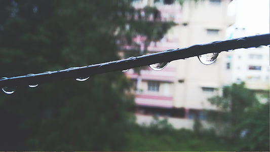 selective focus photography of water drops on black cable thumbnail