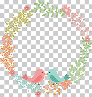Wedding invitation Napkin Flower Wreath, Love bird flower rattan wreath text label, multicolored floral wreath PNG clipart