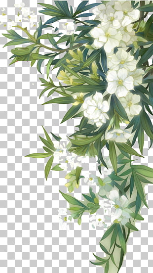 Familiar Wild Flowers Watercolour Flowers, White blooming flowers and green leaves, illustration of green plant with white flowers PNG clipart