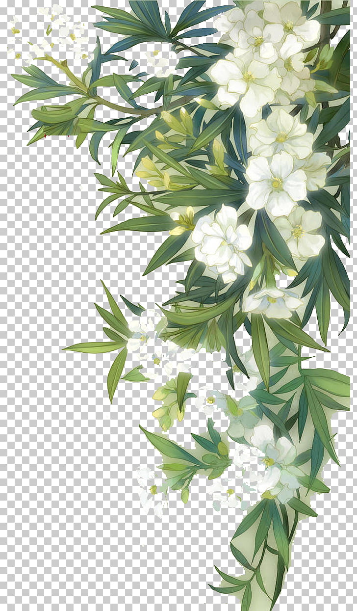 Familiar Wild Flowers Watercolour Flowers, White blooming flowers and green leaves, illustration of green plant with white flowers PNG clipart