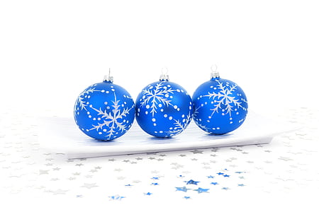 three baubles with snowflakes accents on rectangular plate thumbnail