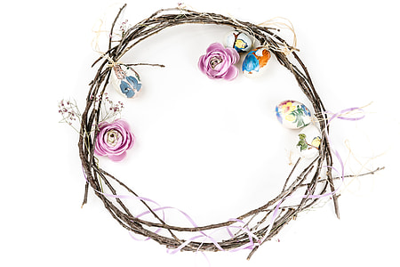 Minimalistic Easter Background with Flowers and Colored Eggs thumbnail