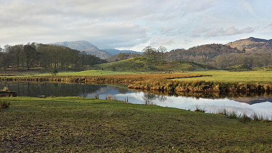 green grass field near body of water under blue and white sky at daytime thumbnail