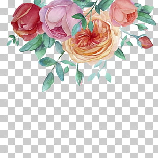 Watercolor painting Flower Garden roses, Hand-painted watercolor flower decorative frame, red, purple, and orange flowers painting PNG clipart