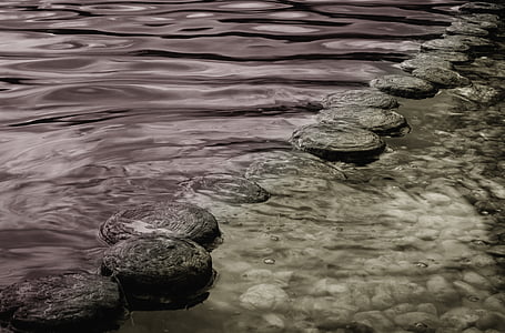 gray rocks forming line on body of water thumbnail