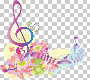 Musical note Clef, Flowers and music symbol , notes colored illustration PNG clipart