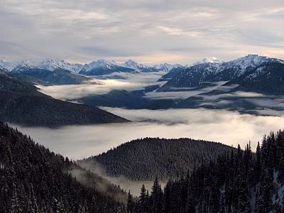 Landscape with clouds and mountaintops in Olympic National Park, Washington thumbnail