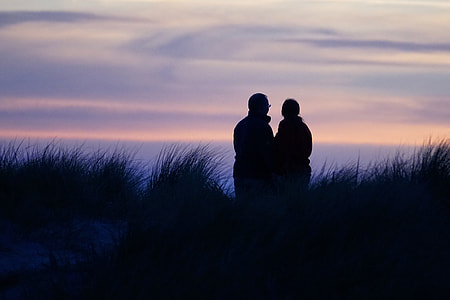 silhouette of two person on grass field thumbnail