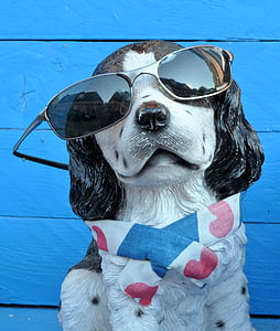 black and white puppy wearing sunglasses figurine thumbnail