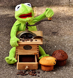 Kermit the Frog plush toy with coffee grinder thumbnail