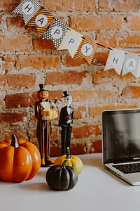 Desk with laptop & Halloween Decorations thumbnail