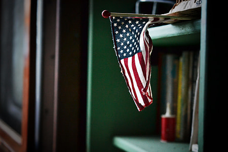 photo of American flag on green book shelf thumbnail