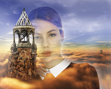 woman in white collared top with gray castle overlay thumbnail