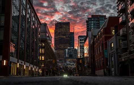 high concrete buildings during golden hour thumbnail