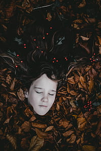 woman lying on brown dried leaves thumbnail