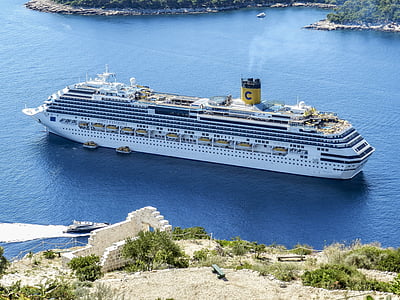 white cruise ship near island thumbnail